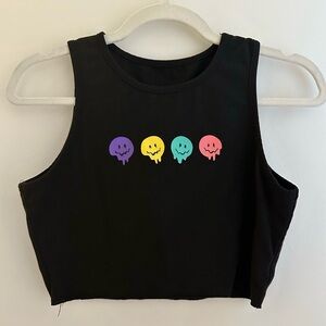 Black Crop Top with Colorful Smiley Faces